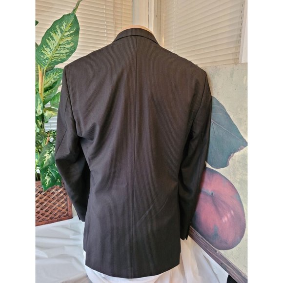 JOSEPH ABBOUD 40R MENS PINSTRIPE SPORT COAT 100% WOOL BLACK TWO-BUTTON B514 - Picture 2 of 9